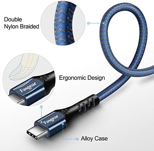 Къс кабел Fasgear USB C - 3 комплекта за бързо зареждане с дължина 1 метър, Сплетен кабел Type C-A USB, съвместима с смартфони Samsung Galaxy S21 Ultra/S20/Note 10/ S9/ S8| Moto G7, Oneplus 3, Huawei и Android, синьо