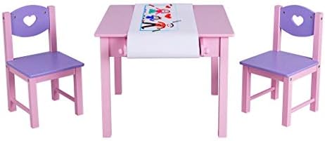 Детска маса за рисуване LIRUXUN и 2 стола, комплект със стойка за ролки хартия и 2 чекмеджета за рисуване