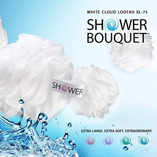 Гъба за баня с люфой Soft-White-Cloud XL-75 г-Комплект от Shower Bouquet: 4 опаковки, хоп с много голяма мрежа