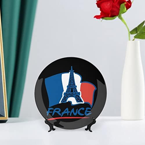 Франция-Айфеловата Кула Флаг Керамични Декоративни Чинии от Костен Порцелан със Стойка Висящи Украшения Кът Чинии