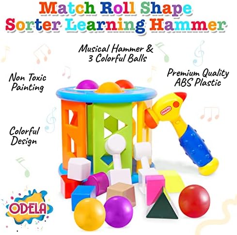Сортер ODELA Match Roll Shape – Образователни играчки с 10 изваяни детайли – Развитие на играчка с три топки и музикален