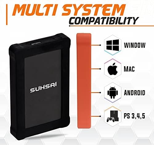 SUHSAI 500 GB Здрав Преносим Външен Твърд диск 2,5 , За да направите резервно копие със скоростта на USB 3.0 до 5 Gbit/s, твърд диск за Mac, Xbox, Windows, игри, преносими компютри, PS4, PS5 (чер