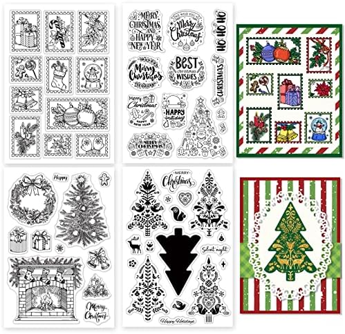 GLOBLAND 4 Стил на Коледна Тема Прозрачни Марка Коледни Пощенски Силиконови Марка Коледни Пожелания Гумени Печати Коледно Дърво, Камина Печат на Прозрачни Печати за На