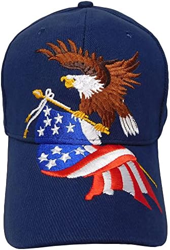 Който да се вее Флаг на САЩ Орел Тъмно Син Памучен Регулируема Бродирани Бейзболна Шапка Cap