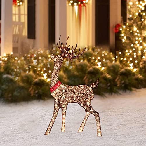 Ke1Clo Коледен Пламнал Елен с led подсветка, Окото Декорации във формата на Елен, Водоустойчив Светещи Декор