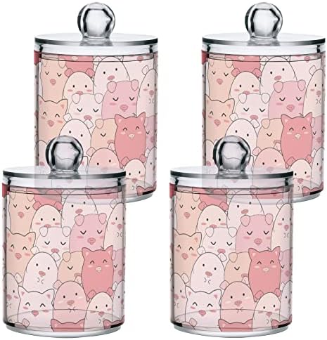 UMIRIKO Pink Pig Qtip Титуляр-Опаковка за Памучни пръчки с Капаци, 2 опаковки, Аптечные Контейнери за Памучни
