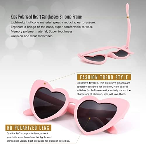 Дебафф Детски Поляризирани очила във формата на Сърце за Момичета, Сгибаемые Слънчеви Очила за Деца 2-8 Години