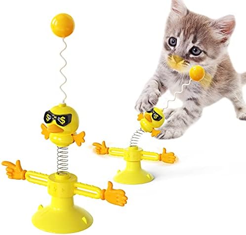 MITAIKO Котка, Играчки за котки в затворени помещения - Интерактивна играчка за котки, Забавна пролетна птичка, Въртяща се играчка за котки с вендузата, Въртяща се игра?