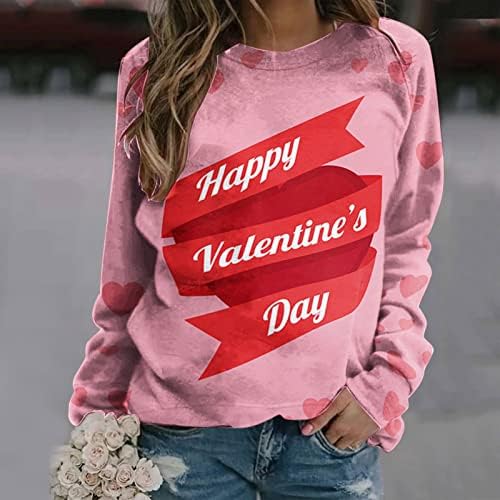 Ризи за Свети Валентин за Жените, Ежедневно Hoody с Кръгло Деколте, елегантно облечен с Тениска с Дълъг Ръкав, Сладка