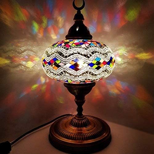 LaModaHome Турска Лампа Ръчно изработени Много Голяма В марокански стил Тифани Стъклена Мозайка Настолна Лампа Light - 14Tall