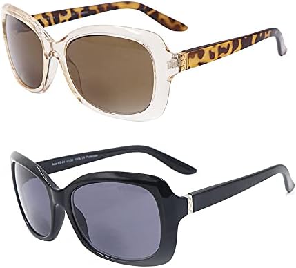 HYKaada 2 двойки бифокальных слънчеви очила за четене за жени, маркови дамски слънчеви очила с голям размер с метален декор