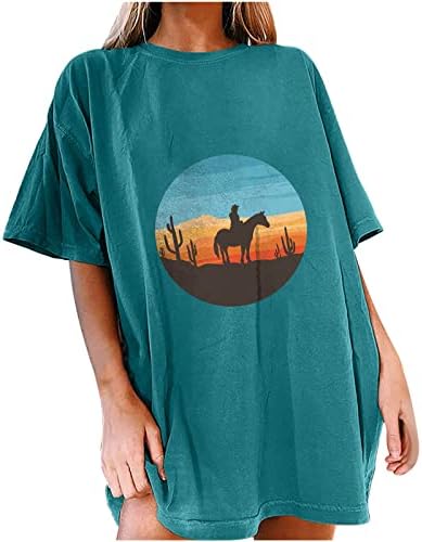 Женска тениска с изображение на Кактус Западната Пустиня, Ретро Тениска с Изображение на Кактус По Залез слънце, Ежедневна