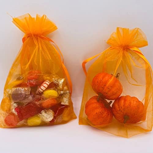UBGBHO Опаковка от 100 подарък торбички от органза 4x6 инча с оранжеви шнурком за душата на детето, Коледа, 1-ви Рожден Ден, Партита, Сватби, Деня на бащите Прозрачно Тканев