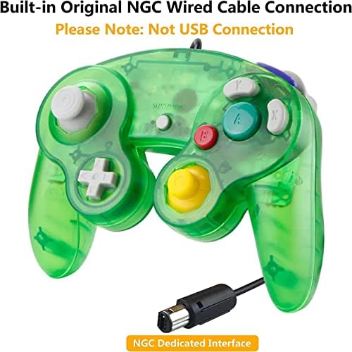 Контролер FIOTOK Gamecube, Класически жичен контролер за Wii, Nintendo Gamecube (Прозрачно лилаво и прозрачен зелено - 2 опаковки)