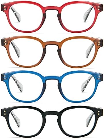KoKoBin 4-pack Очила за четене със Синя Светлина, Затемняющие Модни Крака, Кръгли Удобни Очила за Четене за Жени