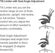 Работно стол Herman Miller Classic Aeron: Ограничител на наклон с възможност за регулиране на ъгъла на наклона на седалката -