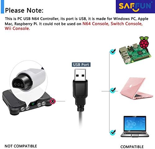 4 Комплект USB контролер N64 за PC, кабелна геймпад SAFFUN N64 за PC [3D Аналогов джойстик] за Windows PC, MAC,