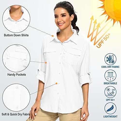 Дамски Ризи Сафари UPF 50 с Дълъг Ръкав, Защита От Слънцето, Бързосъхнеща Тениска За Риболов На Открито, Туризъм,