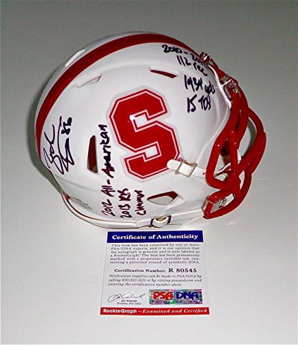 Статистика кариера и награди с автограф на Зак Эртца Stanford Speed Mini Helmet Psa Coa R80545 - Студентски мини-Каски с автограф