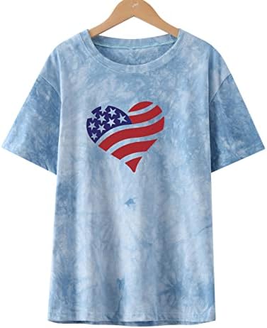 Тениски на Деня на Независимостта на 4 юли, Дамски Тениски с Принтом Американски Флаг във формата на Сърце, Летни