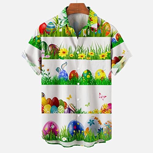 xipcokm Щастливи Великденски Тениски за Мъже, Красиви Ризи с Отворотами с принтом Яйца Заек, Пуловер с къс