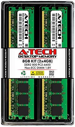A-Tech 8 GB (2x4 GB) DDR2 800 Mhz UDIMM PC2-6400 CL6 2Rx8 1,8 В DIMM Без ECC Небуферизованные модули памет за десктоп