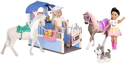 Glitter Момиче – Игрален комплект GG Horse Stable Плевня с седло и игрални продукти (розово и синьо) - 14–инчови Кукли и аксесоари за коне за деца на възраст от 3 години и по-въз?