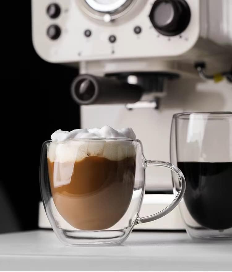Комплект чаши кафе на BOQO Glass, 4,8 унции, чаши за Кафе с двойни стени от изолиран пиенето на чаша с дръжка, идеални за кафе лате, капучино, чай в пакетчета, сок (чаши за во?
