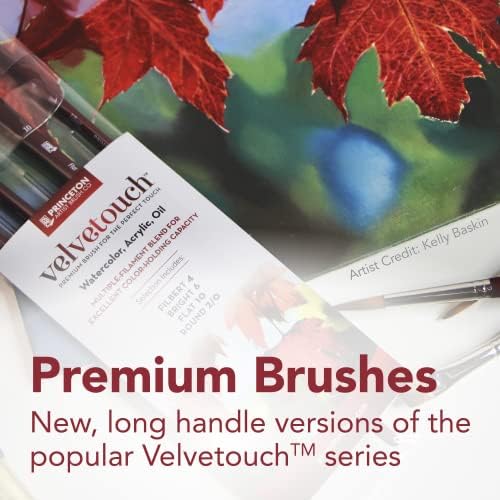 Четка Princeton Velvetouch Bright Brush, Дълга дръжка, Размер 4 - Професионални Четки на Художник, за да Смесена техника, Акрил, Масло