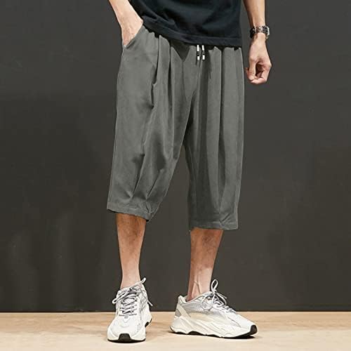 WXHN UBST Мъжки Панталони-капри е В Японски Стил и Голям Размер, Свободни за Ежедневни Панталони, Летни къси Панталони Под Коляното С Еластична Шнурком За Бягане