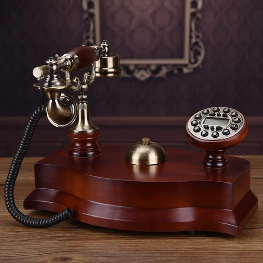 LHLLHL Антикварен Стационарен телефон от масивно дърво с id на обаждащия се, Кнопочным избиране, усилвател с подсветка, механично рингтоном (Размер: Механичен гола)