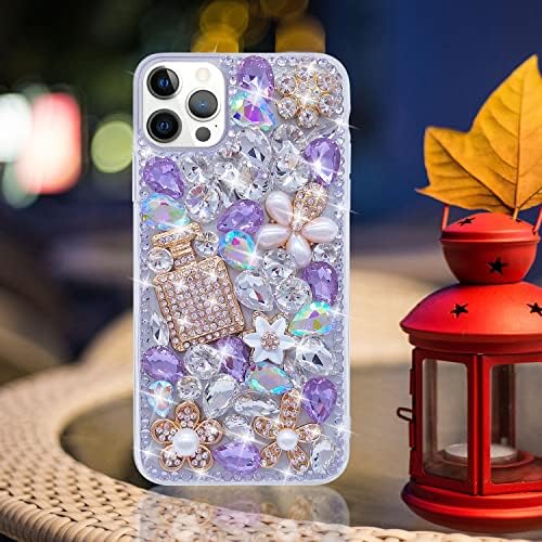 Losin е Съвместим с iPhone 14 Pro Max, калъф с диаманти, Блестящ Кристал, Кристал, за жени, Момичета, Модерен, Луксозен Блестящ Скъпоценен камък, 3D парфюм и едно цвете, Скъпоцен?