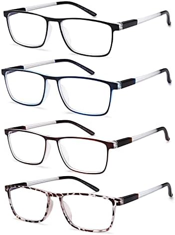 Очила за четене EYEURL 4 в опаковка за мъже и жени - Ридеры, блокиране на синя светлина, с кутия пролетта панти - Защита от отблясъци / uv лъчи