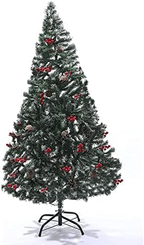 Изкуствена коледна елха от смърч премиум-клас с червени плодове и борови шишками 6 фута за украса на празници на закрито