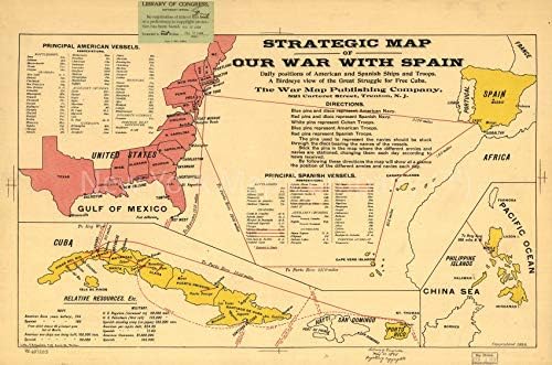 Карта 1898 г.| Стратегическа карта за Нашата война с Испания| Големи антили|Филипини|Испания|Спа