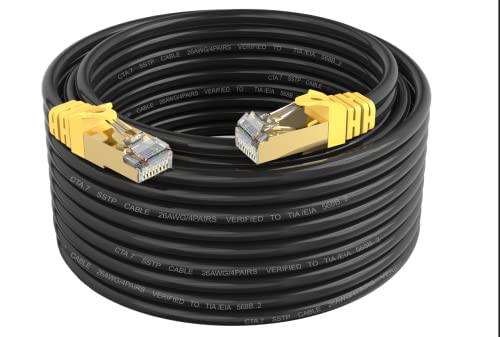Интернет-кабел LDKCOK Cat 7 65 фута, Външен Ethernet кабел Cat7 65 фута, 26AWG Тежкотоварни захранващия Cat7, кабел RJ45 Скорост на предаване 10 gbps честотна лента 600 Mhz в мрежата тел