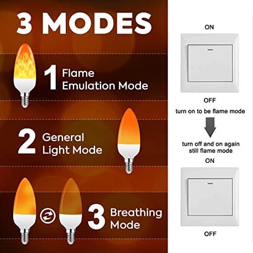 Led лампа с Пламък E12, 3 Режима на Led лампи-Канделябра с ефект на пламъка, Топла Оранжева лампа 1300K за вътрешни и
