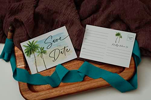Щампи за основните си дейности Сватба на Плаж с Палми Датата на Отнемане на пощенска Картичка Покана 50 бр.