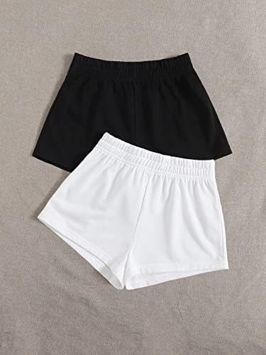 Дамски къси панталони AMAATE, 2 опаковки едноцветни спортни къси панталони с еластичен ластик на талията (Цвят: черно-бял,
