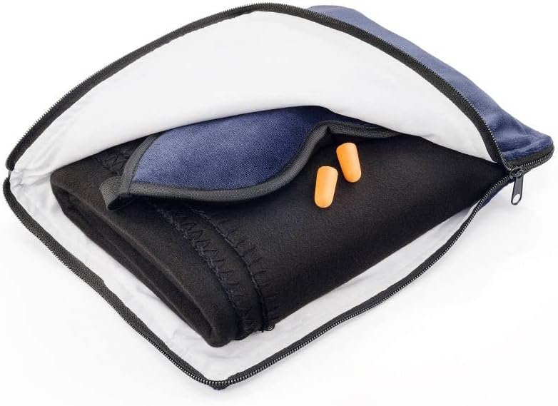 Комплект за максимален комфорт на Луис Н. Кларк + Портативен Пътен комплект за самолет, включващ Надуваема възглавница + чанта за носене с цип, Уютно флисовое одеяло