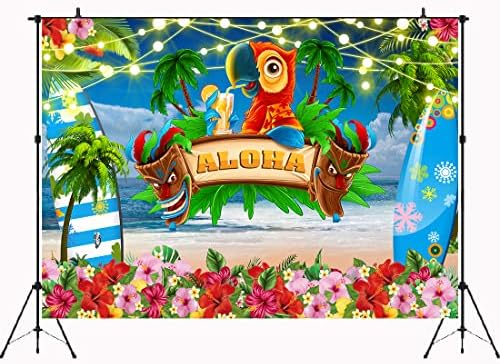 7x5 фута Годишният Фон за парти в стила на Алоха Luau, Хавайски Плаж, Фон За Снимки, Тропическа Палма, Дъска за сърф, Папагал,