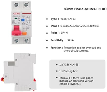 Автоматичен прекъсвач остатъчен ток PCGV 30mA RCBO MCB 230 v 50/60 Hz с защита от претоварване работен ток и изтичане на 6/10/16/20/25/32/40 А (Цвят: N 1P, размер: 16A)
