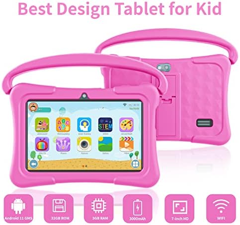 Детски таблет WXUNJA, 7-инчов Android таблет за деца, Детски таблет с капацитет 3 GB 32 GB Bluetooth, XOXO, Wi-Fi, Родителски контрол, Двойна камера, устойчив на удари калъф, за Обучение, з