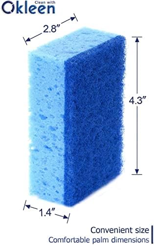 Многофункционална гъба-търкане Okleen Blue. Произведено в Европа. 18 от Опаковки, 4,3x2,8x1,4 инча. Сверхпрочное и не царапающееся влакна. Без мирис, Издръжлив. Деликатна Повър
