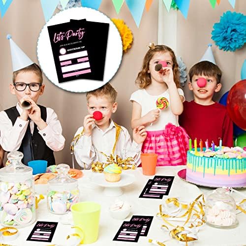 Покана за рожден ден ZIIUFRN Let ' S Party, Неонови черно-розови покани в пликове (4 X 6), Персонални покани за тийнейджъри