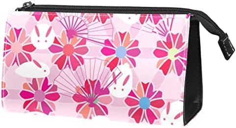 TBOUOBT козметични чанти за Жени, Косметичка За Пътуване, Органайзер За Аксесоари, Цветната Розово Цвете, Прекрасна Японски Заек