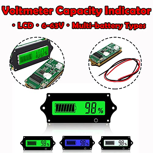 Измерване на напрежение на батерията 6-63 В с LCD дисплей със Зелена Подсветка, Измерител на Капацитет, монитор, батерия, Индикатор за нивото на, Измерване на напрежени
