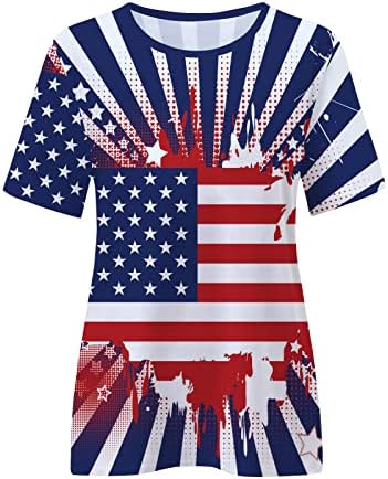 Дамски ризи Свободно Намаляване на Ден на Независимостта на САЩ с флорални принтом Маргаритки, Блуза с Кръгло деколте, Риза с Къс ръкав, Ризи за Късна закуска QJ
