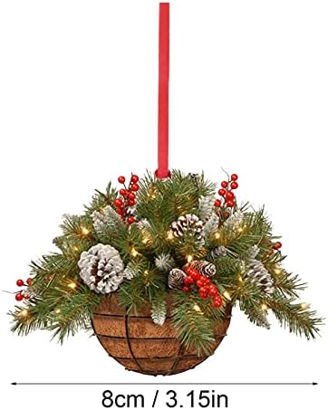 Декорация на Дървени Подвесная Кошница с Коледни Подаръци Декорация С осветление Коледни Изкуствени Висящи Украшения и Венец