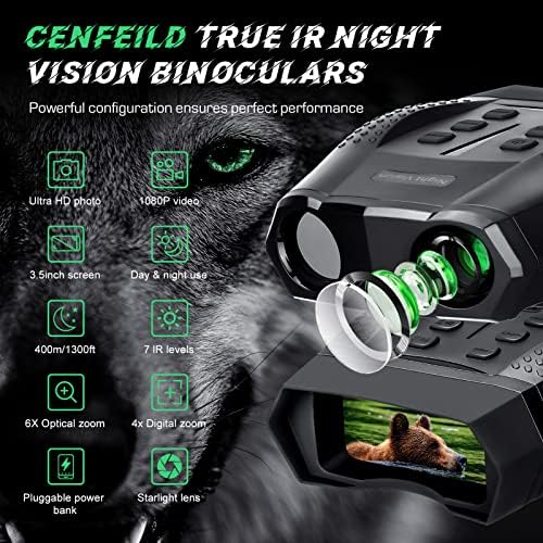 Инфрачервени Очила за нощно виждане с обхват на прегледа 1312 фута/400 m при тъмното, Професионален Бинокъл за Нощно виждане с камера 1080p Видео и HD Фото, Ловен Бинокъл за